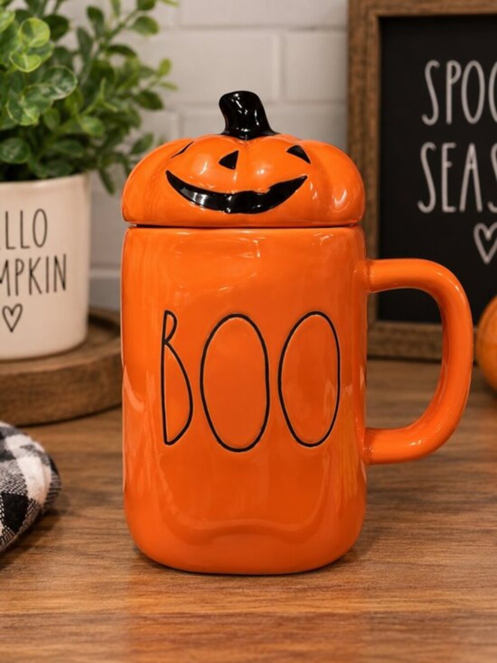 Halloween BOO Pumpkin Mug with Jack-O’-Lantern Lid Ceramic NWT
